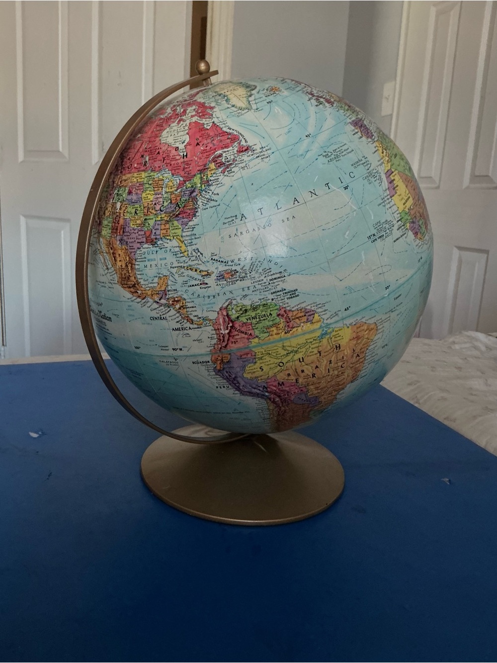 Vintage Replogle World Nation Series 12” Globe Raised Relief Gold Metal Base